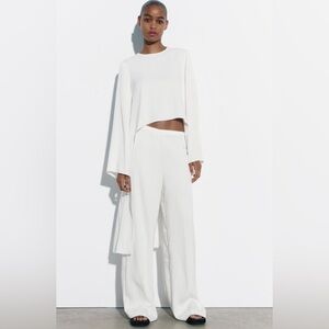 Zara Women’s Cape Top Pant Set White Beach Tropical Cape Top Large (10-12)